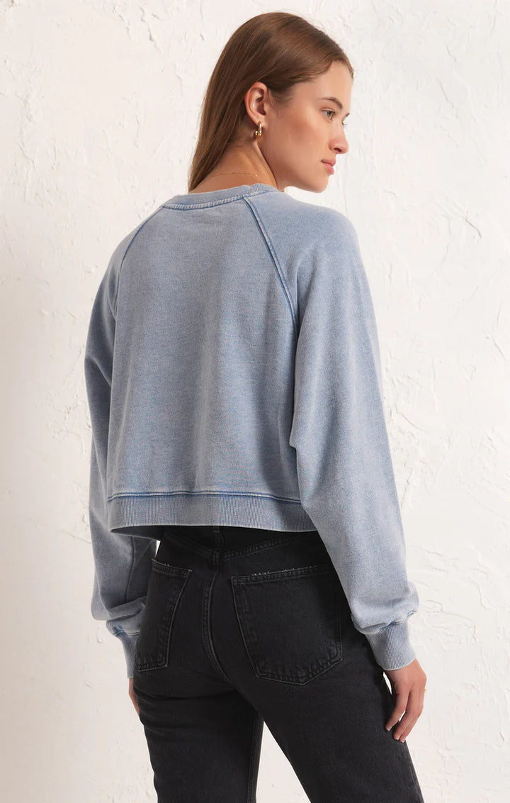 Women's Crop Out Knit Denim Sweatshirt