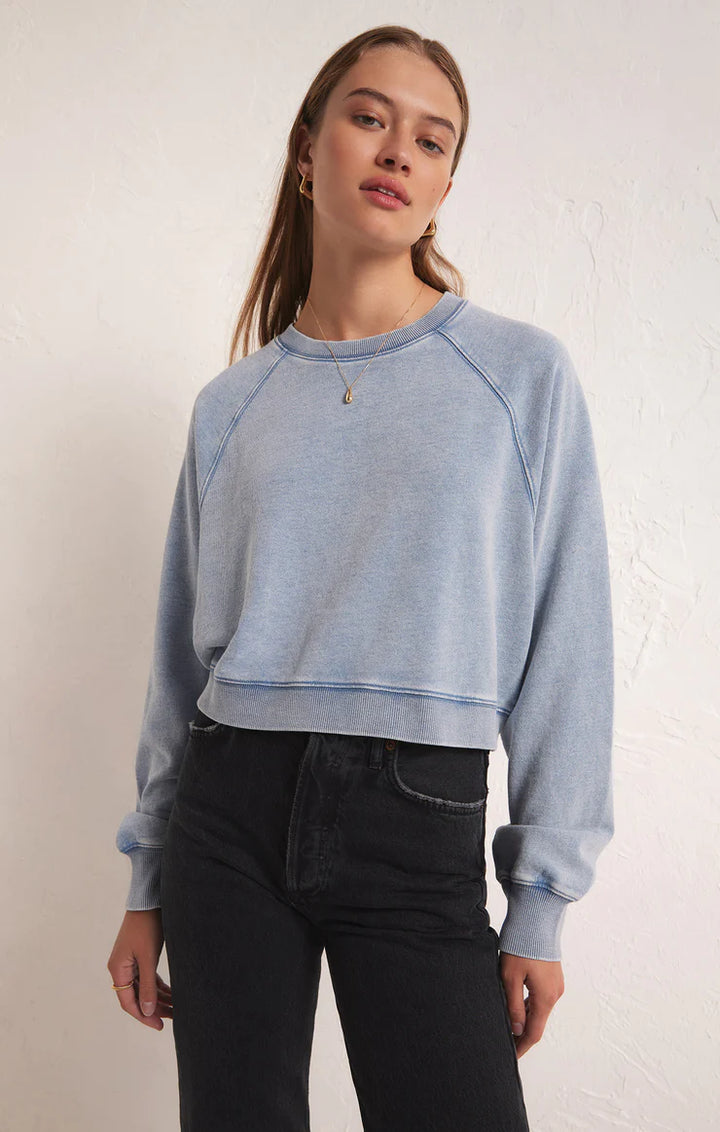 Women's Crop Out Knit Denim Sweatshirt